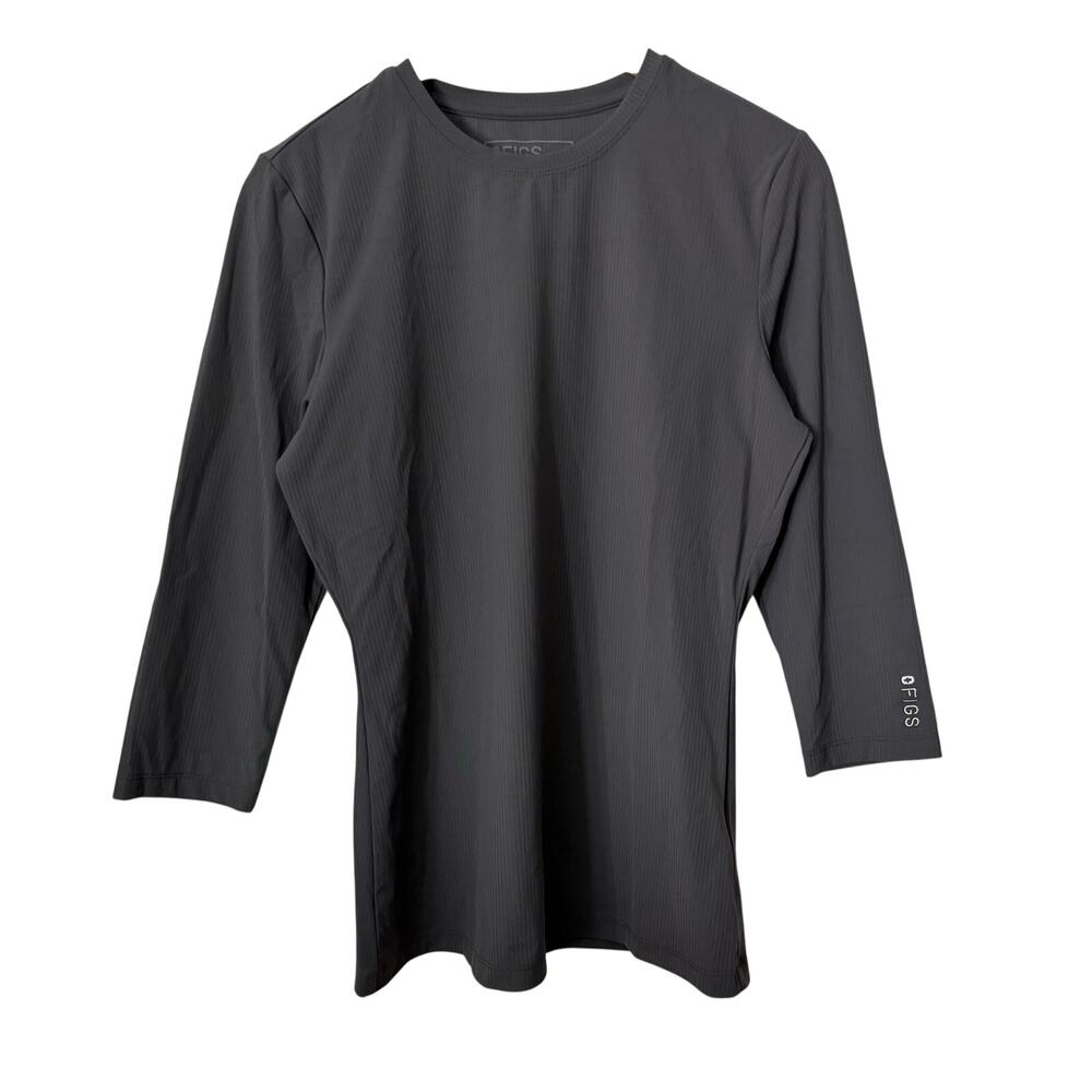 Figs Palmer 3/4 Sleeve Underscrub Ribbed Top Charcoal Women’s Size Medium